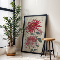 Japanese Chrysanthemum Wall Poster, Heritage Floral Print, Asian Botanical Poster, Red Chrysanthemums Artwork
