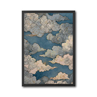 Japanese Cloud Art Décor Poster, Blue and Gold Sky Print, Traditional Woodblock Style, Elegant Japanese Decor, Zen Minimal Home Art
