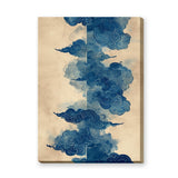 Japanese Cloud Traditional Wall Art – Abstract Blue Swirls on Beige