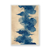 Japanese Cloud Traditional Wall Art – Abstract Blue Swirls on Beige