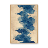Japanese Cloud Traditional Wall Art – Abstract Blue Swirls on Beige