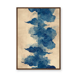 Japanese Cloud Traditional Wall Art – Abstract Blue Swirls on Beige