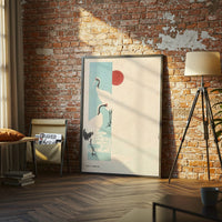 Japanese Crane Understated Wall Décor Poster with Red Sun Poster