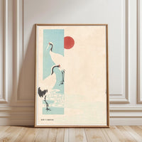 Japanese Crane Understated Wall Décor Poster with Red Sun Poster