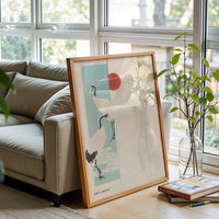 Japanese Crane Understated Wall Décor Poster with Red Sun Poster