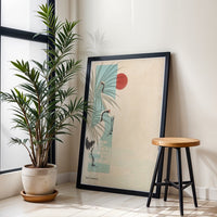 Japanese Crane Understated Wall Décor Poster with Red Sun Poster