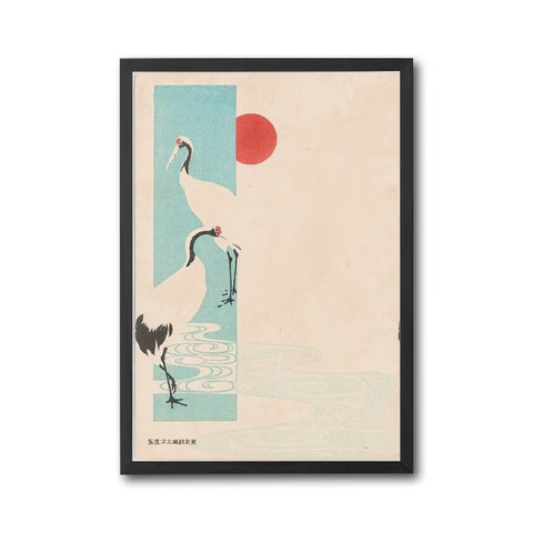 Japanese Crane Understated Wall Décor Poster with Red Sun Poster