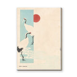 Japanese Cranes Vintage Wall Art – Red Sun on Cream Japandi Print