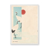 Japanese Cranes Vintage Wall Art – Red Sun on Cream Japandi Print