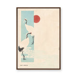 Japanese Cranes Vintage Wall Art – Red Sun on Cream Japandi Print