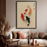 Japanese Koi Fish Traditional Wall Art – Beige Calligraphy Print