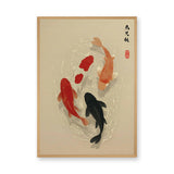 Japanese Koi Fish Traditional Wall Art – Beige Calligraphy Print