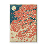 Japanese Maple Moon Vintage Botanical Wall Art – Red Leaves and Teal Sky