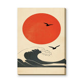 Japanese Red Sun Wave Traditional Wall Art – Minimalist Ocean Seascape