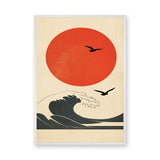 Japanese Red Sun Wave Traditional Wall Art – Minimalist Ocean Seascape