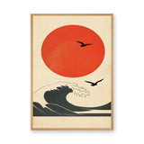 Japanese Red Sun Wave Traditional Wall Art – Minimalist Ocean Seascape