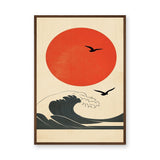 Japanese Red Sun Wave Traditional Wall Art – Minimalist Ocean Seascape