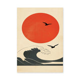 Japanese Red Sun Wave Traditional Wall Art – Minimalist Ocean Seascape