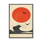 Japanese Red Sun Wave Traditional Wall Art – Minimalist Ocean Seascape