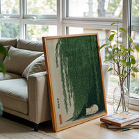 Japanese Style Cat Under Willow Tree Print, Green Nature Wall Print, Calm Zen Artwork