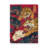 Japanese Tiger Panther Traditional Wall Art – Roaring Cats on Red