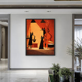 Jazz Cats Retro Wall Art – Black Cats Playing Music on Orange Stage