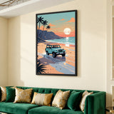 Jeep Wrangler Beach Sunset Retro Wall Art – Coastal Palm Drive