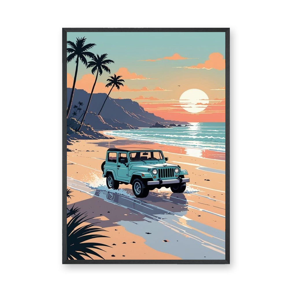 Jeep Wrangler Beach Sunset Retro Wall Art – Coastal Palm Drive