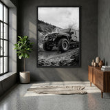 Jeep Wrangler Off Road Modern Wall Art – Black and White Mud Trail Photo