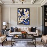 Jeweled Blue Swallows Maximalist Wall Art – Gold Floral Fashion Accent