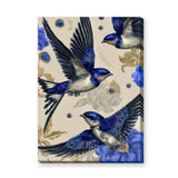 Jeweled Blue Swallows Maximalist Wall Art – Gold Floral Fashion Accent