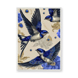 Jeweled Blue Swallows Maximalist Wall Art – Gold Floral Fashion Accent