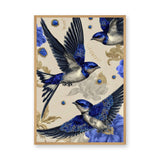 Jeweled Blue Swallows Maximalist Wall Art – Gold Floral Fashion Accent