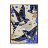 Jeweled Blue Swallows Maximalist Wall Art – Gold Floral Fashion Accent