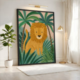 Jungle Lion Kids Nursery Wall Art – Cartoon Lion Among Jungle Palms