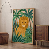 Jungle Lion Kids Nursery Wall Art – Cartoon Lion Among Jungle Palms