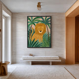 Jungle Lion Kids Nursery Wall Art – Cute Safari Botanical Print