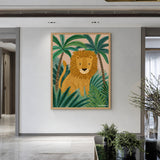 Jungle Lion Kids Nursery Wall Art – Cute Safari Botanical Print