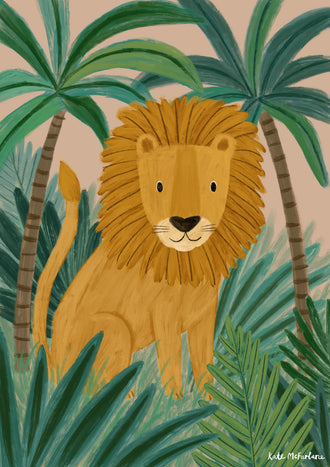 Jungle Lion Kids Nursery Wall Art – Cute Safari Botanical Print
