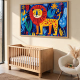 Jungle Lion Kids Wall Art – Colorful Leaves and Flowers for Playful Rooms