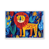 Jungle Lion Kids Wall Art – Colorful Leaves and Flowers for Playful Rooms