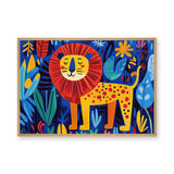 Jungle Lion Kids Wall Art – Colorful Leaves and Flowers for Playful Rooms