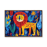 Jungle Lion Kids Wall Art – Colorful Leaves and Flowers for Playful Rooms