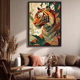 Jungle Tiger Modern Botanical Wall Art – Tropical Safari Portrait