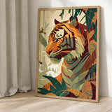 Jungle Tiger Modern Botanical Wall Art – Tropical Safari Portrait
