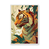 Jungle Tiger Modern Botanical Wall Art – Tropical Safari Portrait