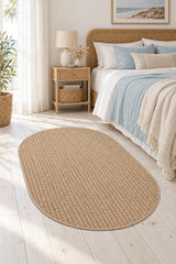 Jute Geometric Modern Area Rug – Beige in a bedroom