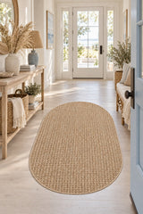 Jute Geometric Modern Area Rug – Beige in a hallway