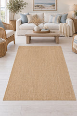 Jute Geometric Modern Area Rug – Brown in a living room