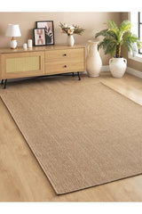 Jute Geometric Modern Area Rug – Brown in a living room